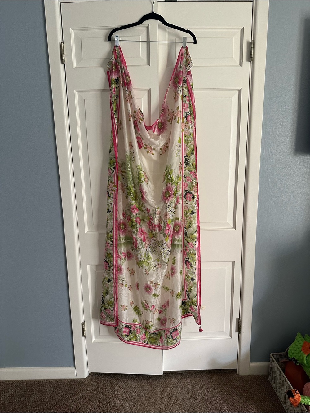 Johnny Was Floral Pink & Green Silk Scarf Wrap